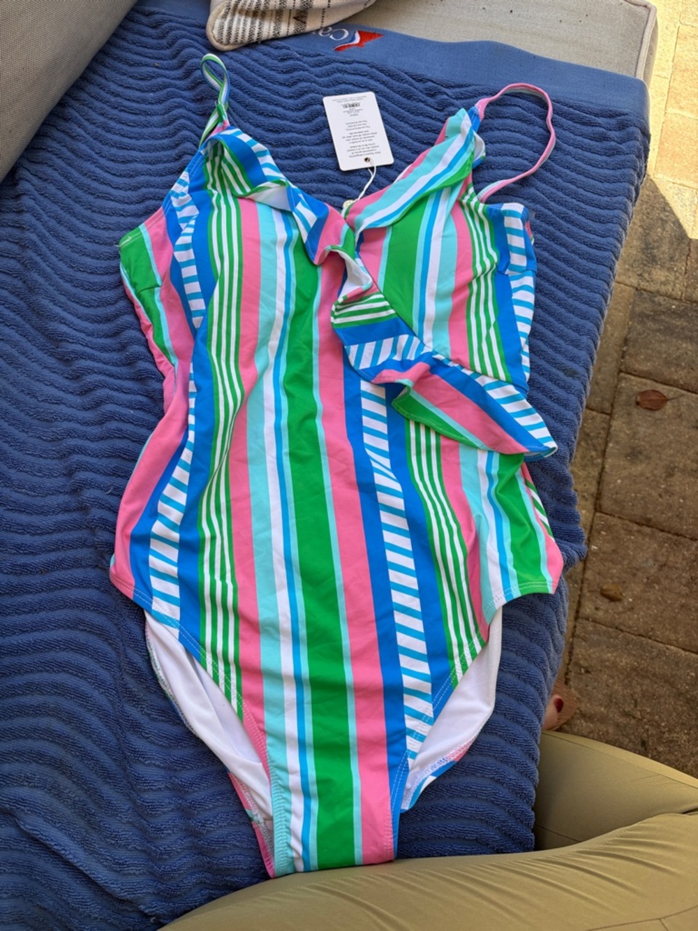 Striped Ruffle One-Piece Swimsuit in Pink, Green & Blue